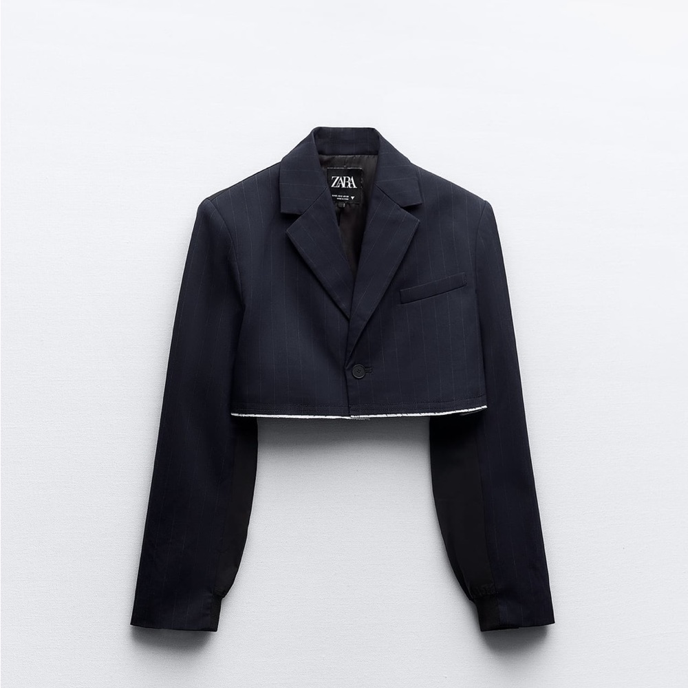 Zara striped crop bomber blazer